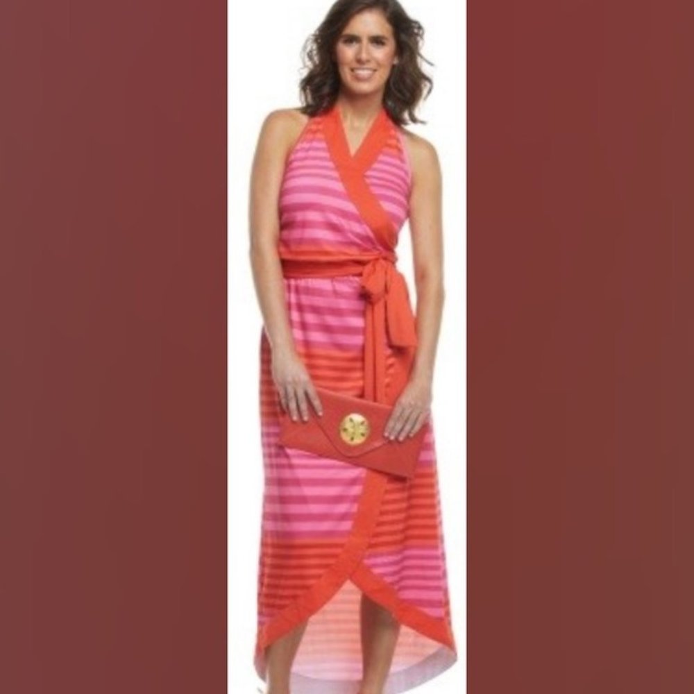 Mud Pie McCay Flamingo Striped Wrap Dress Sz.2